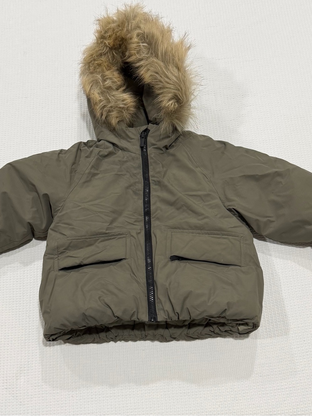 Zara Toddle Boy Hooded Puffer Jacket with Faux Fur Trim - 3T